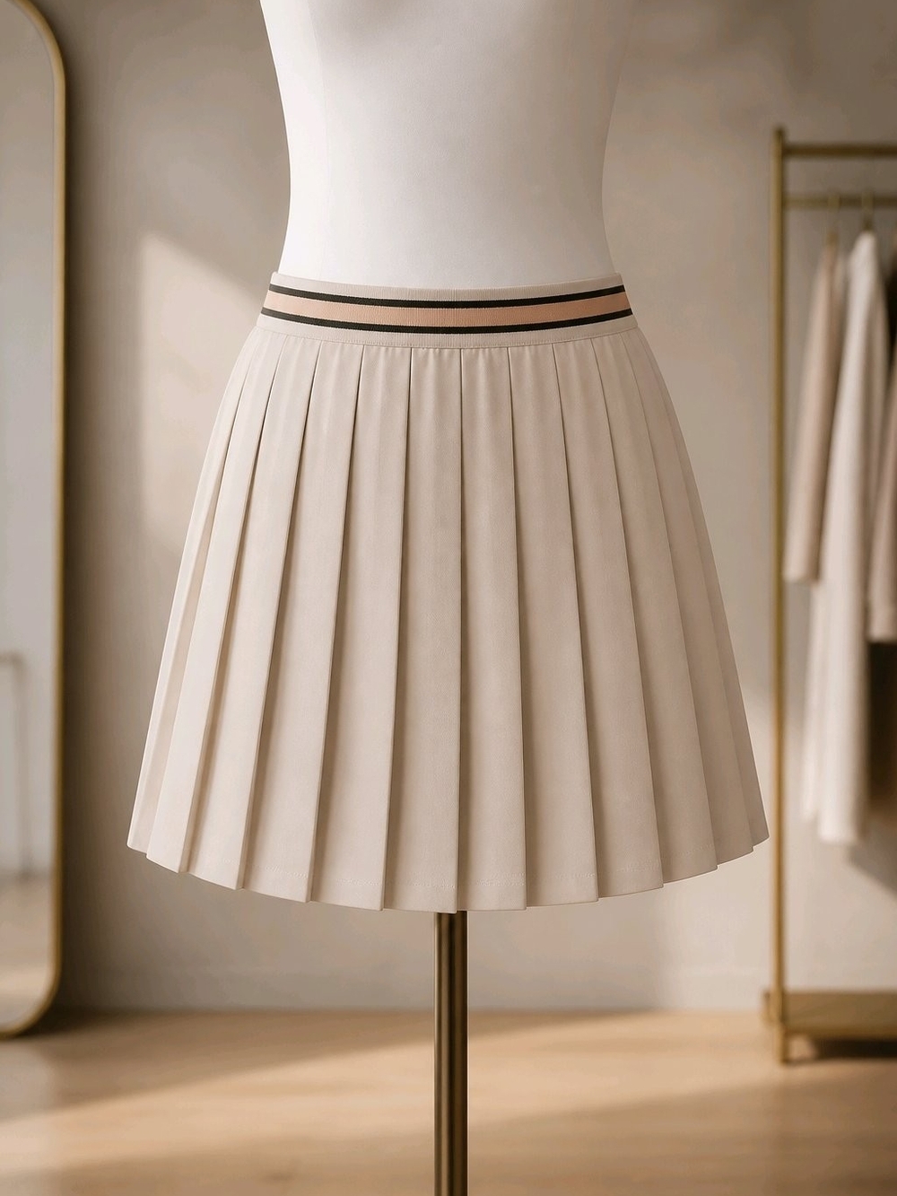 Walter Hagen White Pleated Skirt with Striped Elastic Waistband